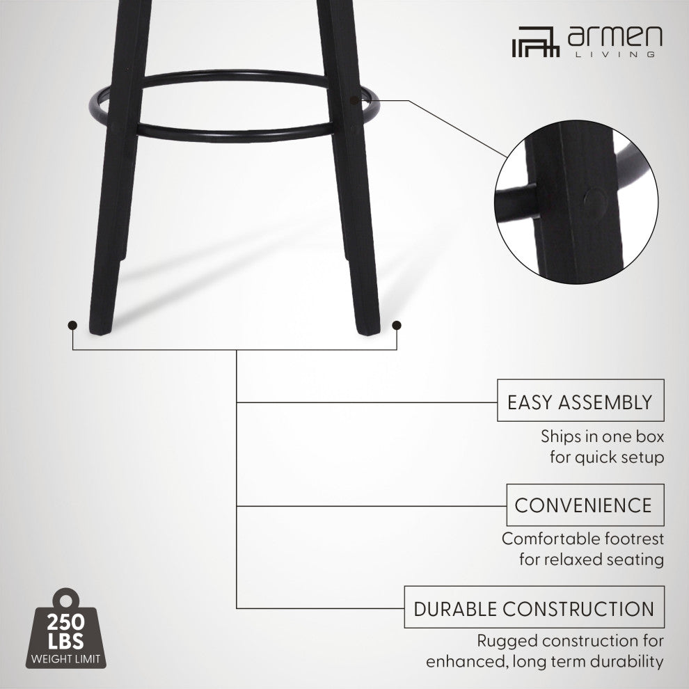 Shelly 26" Counterstool, Black Brush Wood Finish & Gray Faux Leather, Barstool