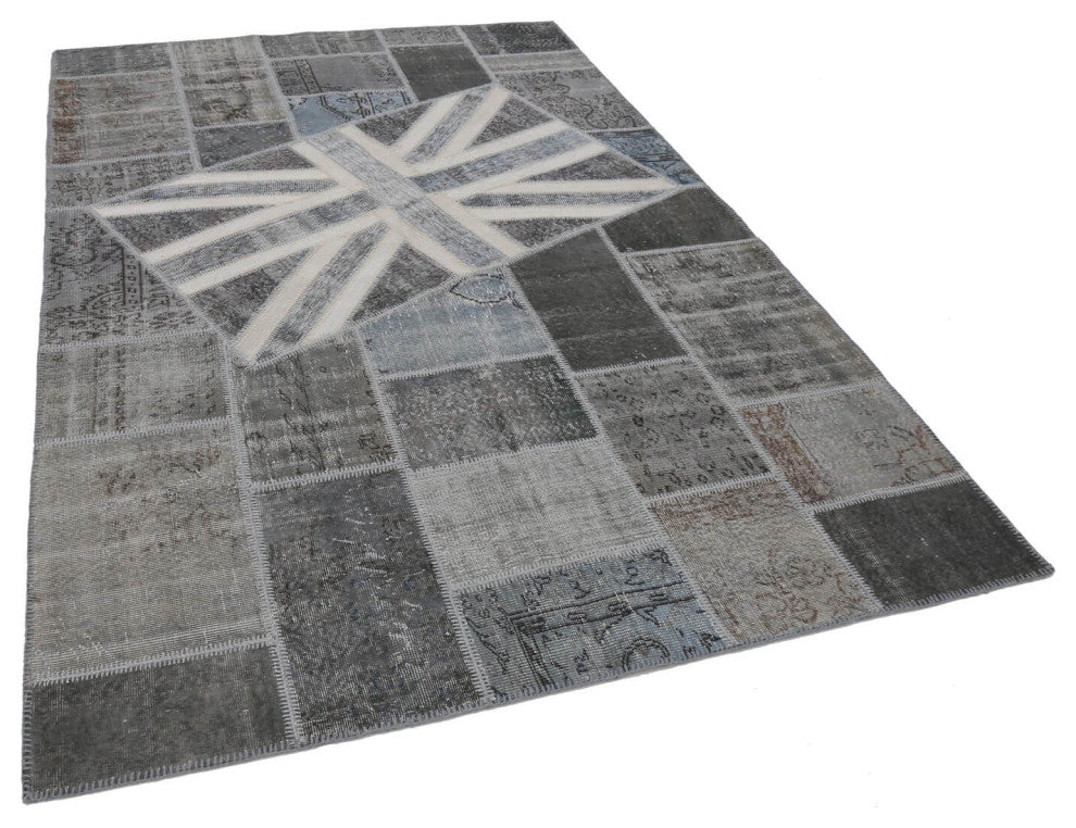 Rug N Carpet - Hand-knotted Turkish 6' 6'' x 9' 10'' Flag Patchwork Rug
