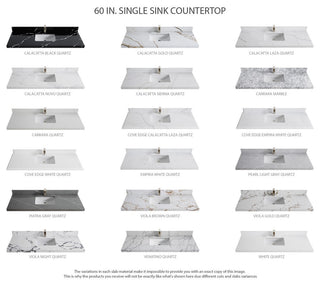 Nashville 60" Single Bathroom Vanity, Black 2" Carrara Marble