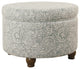 Benzara BM194944 Upholstered Wooden Ottoman With Hidden Storage, Gray and Cream