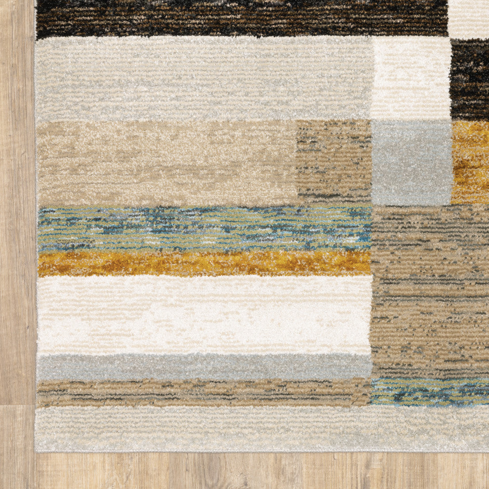 Sadie Layered Blocks Beige/Multi Area Rug, Beige/Multi, 10'x13'2"