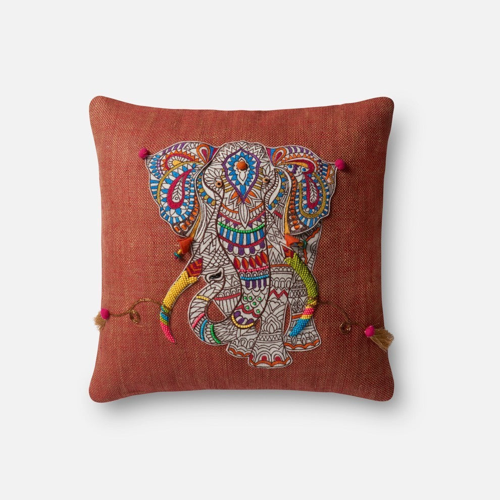 Dset Pillow Cover With Down, Rust and Multi, 18"