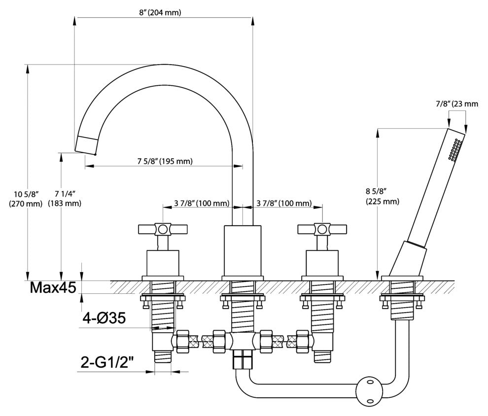 Prima 4 Widespread Bathtub Faucet Set, Chrome