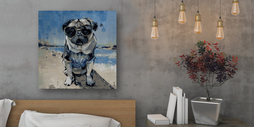 "Cool Pug" Painting Print on Wrapped Canvas, 48"x48"