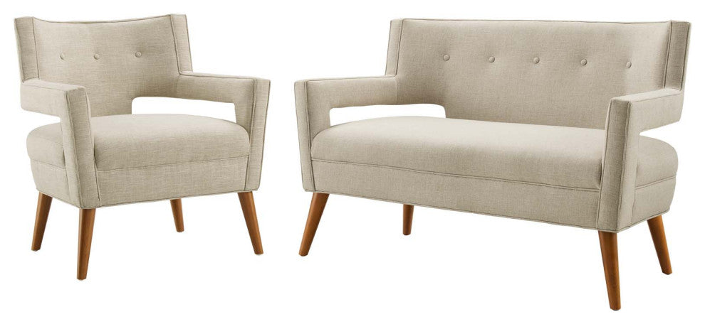 Armchair and Loveseat Sofa Set, Fabric, Beige, Modern, Living Lounge Hospitality