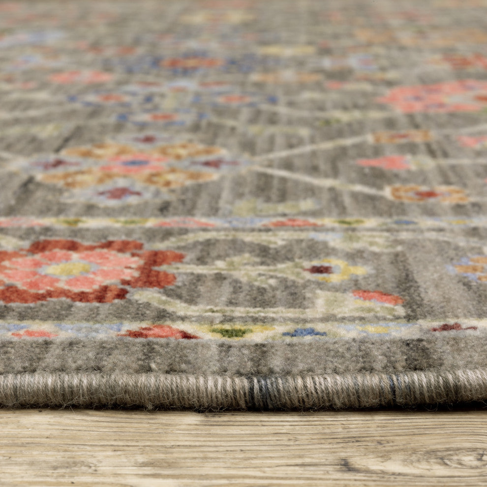 Leoness Floating Floral Indoor Area Rug, Grey, 5'3" x 7'6"