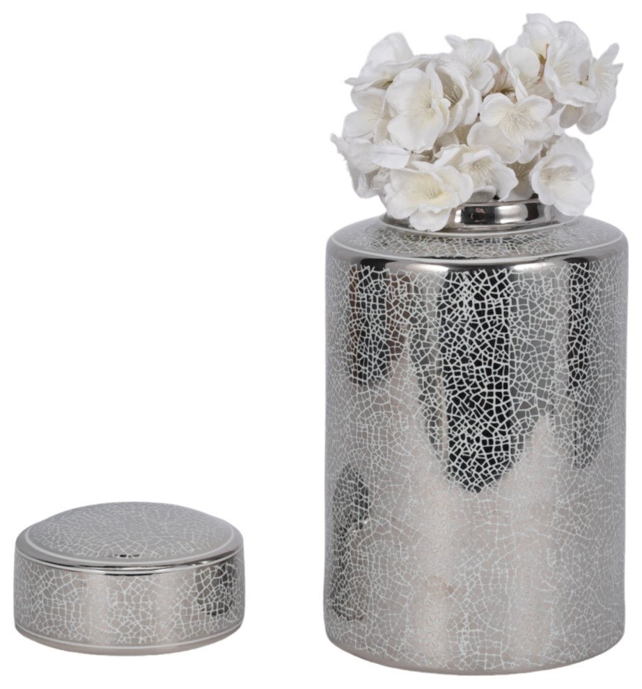 Ceramic 12" Jar, Crackle Silver