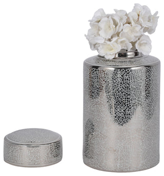 Ceramic 12" Jar, Crackle Silver