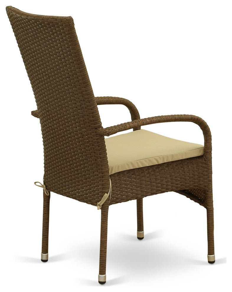 Oslo Patio Chair With Cushion, Brown Wicker, And Beige Cushion Set of 2