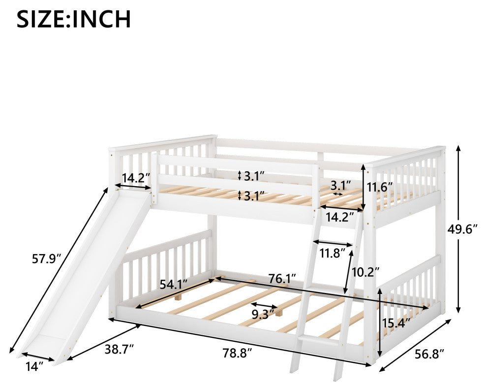 Gewnee Wood Full Over Full Bunk Bed with Slide and Ladder in White