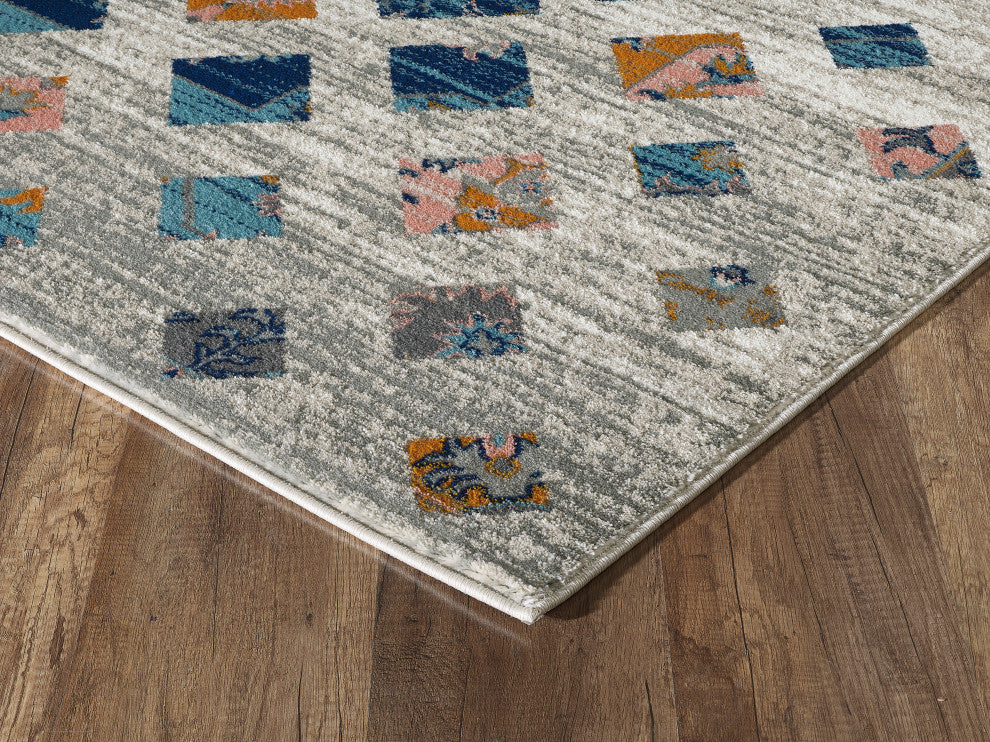 Abani Porto PRT100A Southwest Orange and Blue Block Area Rug