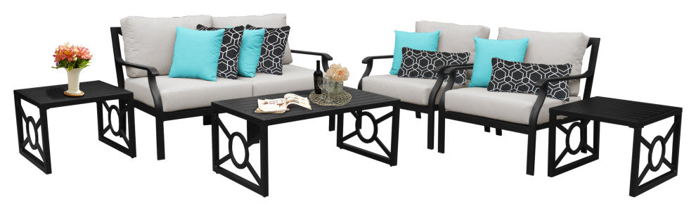 kathy ireland Madison Ave. 7 Piece Aluminum Patio Furniture Set 07d, Almond