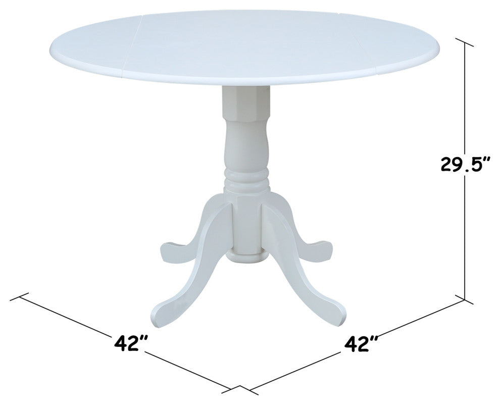 42" Round Dual Drop Leaf Pedestal Table, White