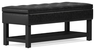 Cosmopolitan Storage Ottoman Bench With Open Bottom, Distressed Black Faux Leather
