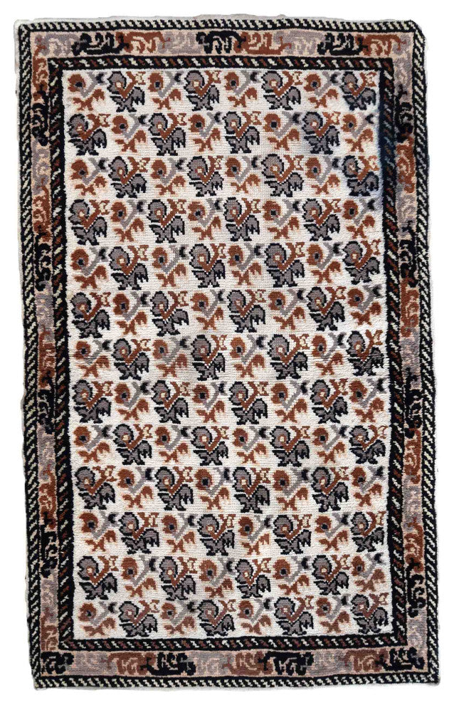 Vintage French Savonnerie Rug 2.7'x4.5', 83cmx138cm 1960s