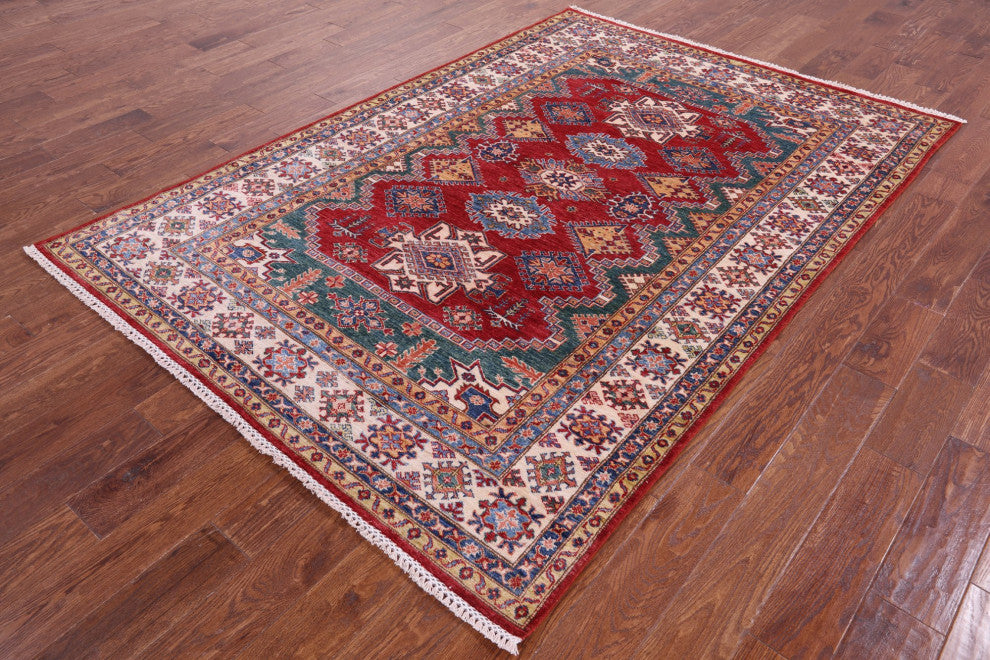 5' 6" X 7' 11" Super Kazak Geometric Hand-Knotted Wool Rug - Q12837
