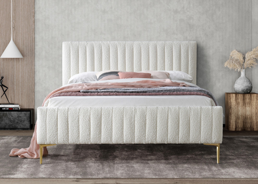 Julia Upholstered Platform Bed, Queen, White Boucle