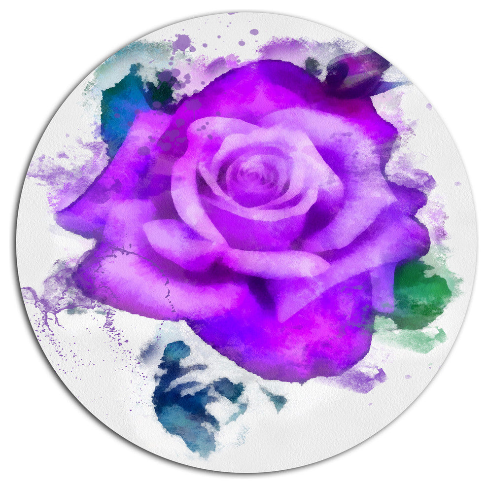 Hand-Made Purple Rose Watercolor, Floral Round Metal Wall Art, 23"