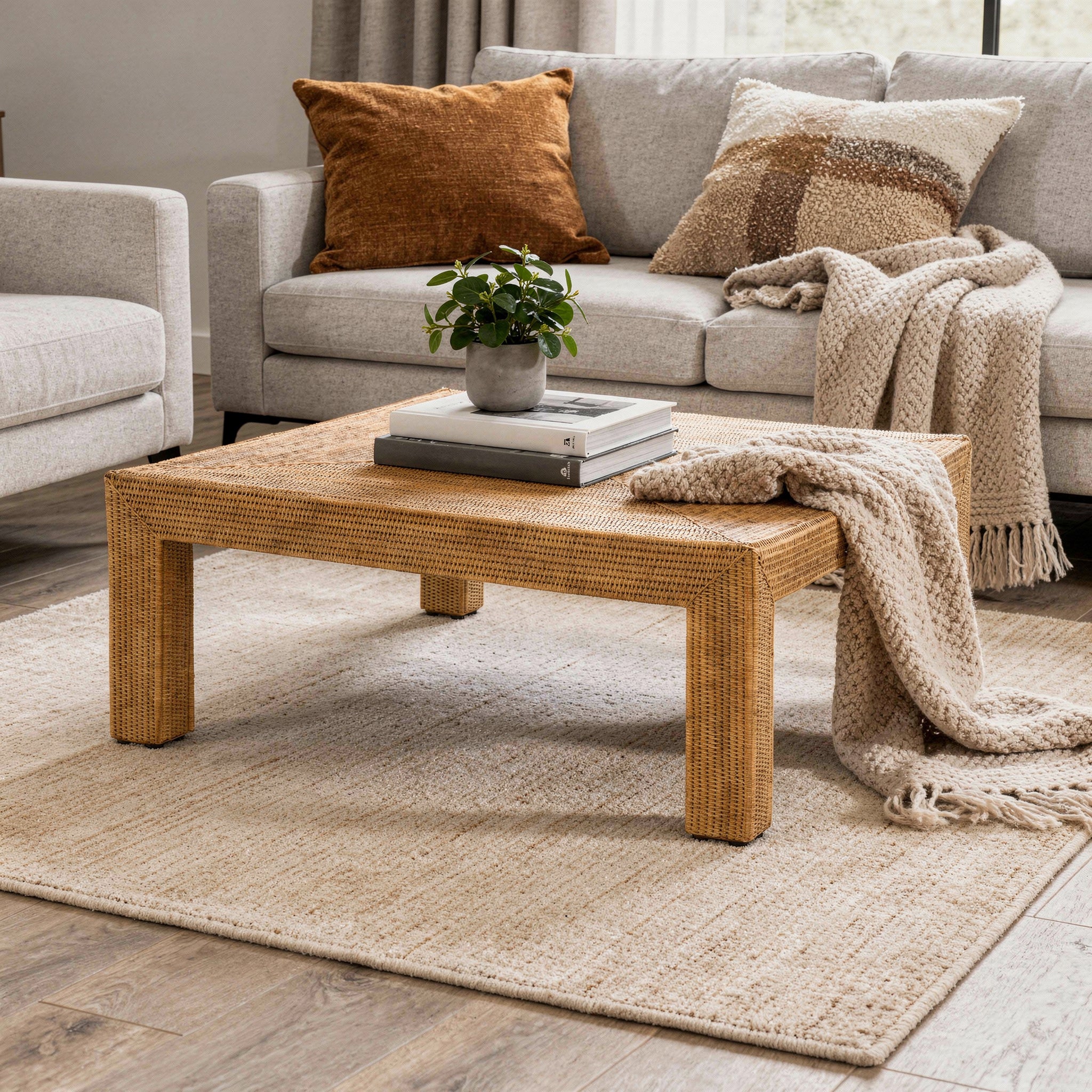 La Jolla Rattan Square Coffee Table, Honey Brown