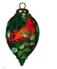 Red Cardinal on the Holly Hand Painted Mouth Blown Glass Ornament