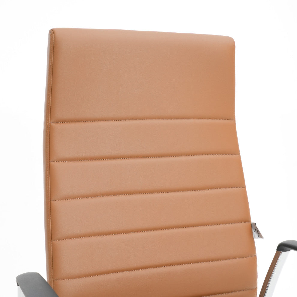 LeisureMod Hilton Modern High Back Leather Conference Office Chair, Light Brown