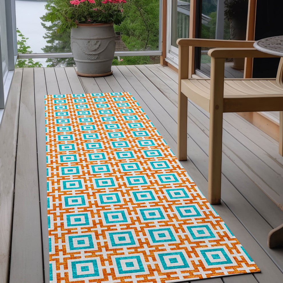 Indoor/Outdoor Marlo MO1 Orange Machine Washable 2'3" x 12' Rug