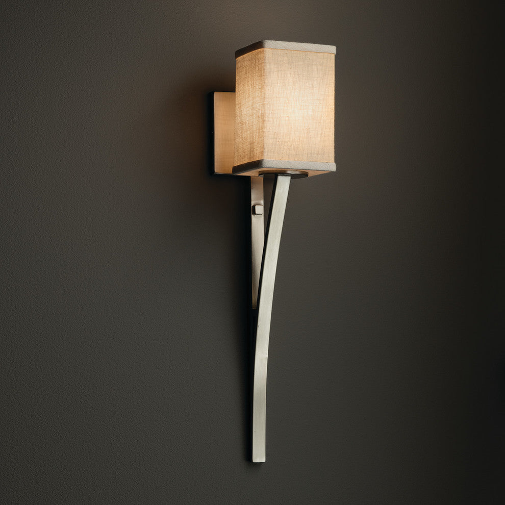 Textile Sabre 1-Light Wall Sconce, Square With Flat Rim, Cream Fabric Shade