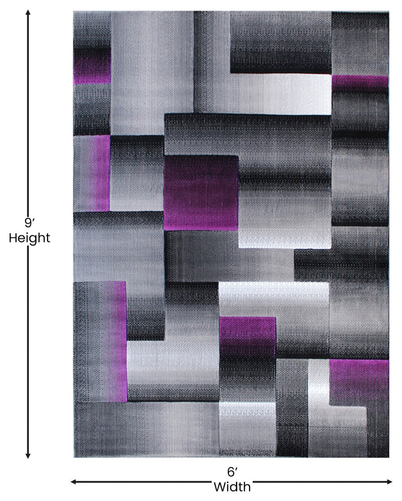 Angie Collection Rectangle 6'' x 9'' Blocked Area Rug, Purple