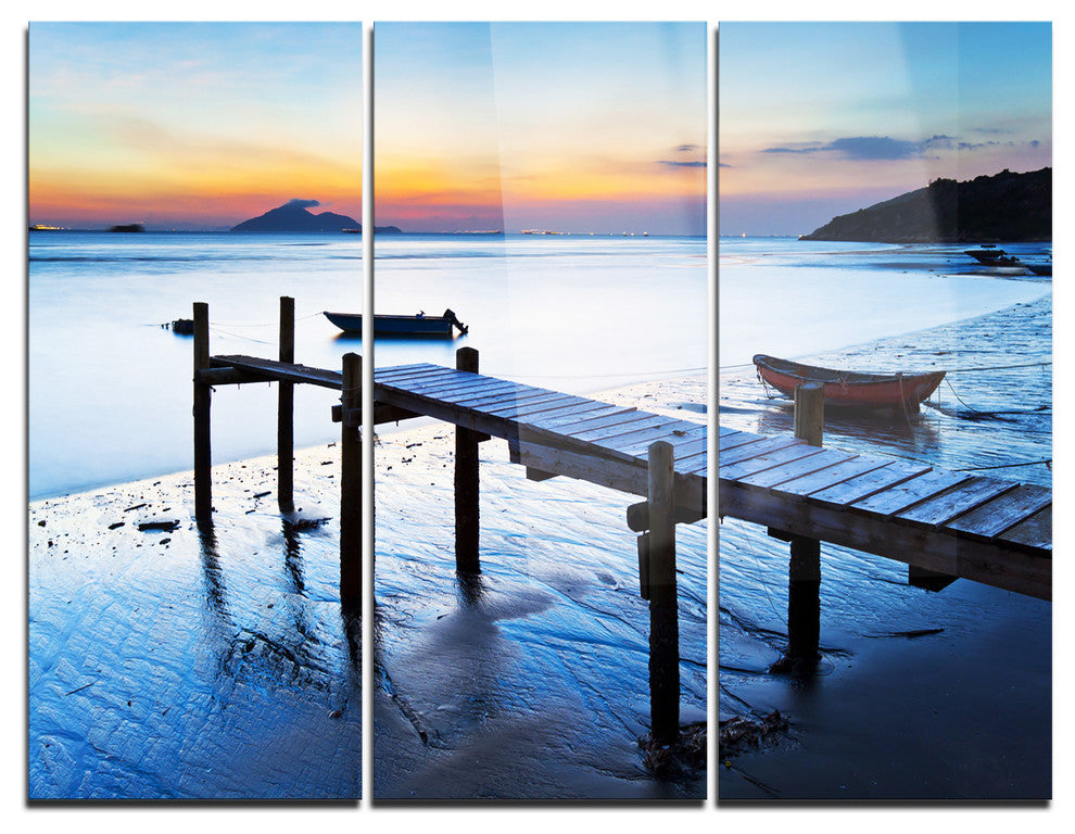 "Old Wooden Pier in Bright Sea" Photo Metal Wall Art, 3 Panels, 36"x28"