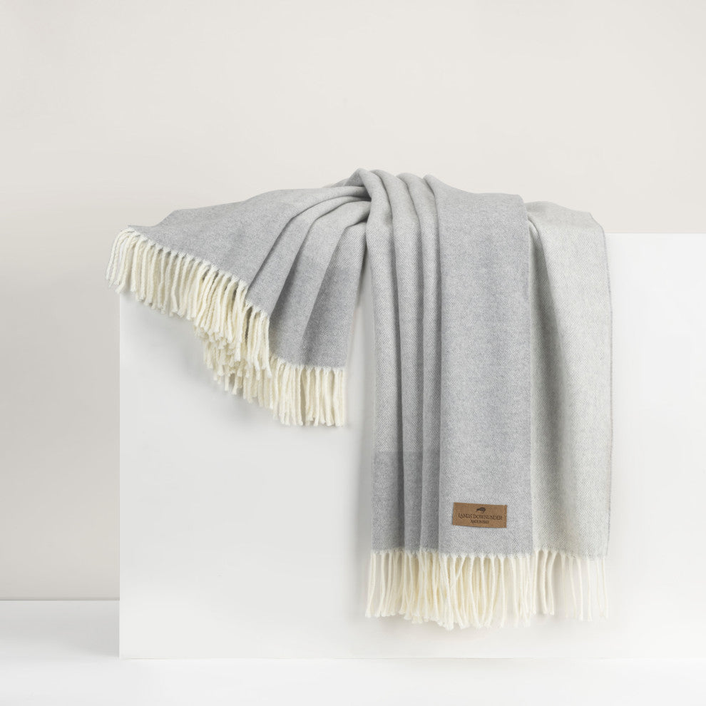 Italian Border Herringbone Throw, Light Gray