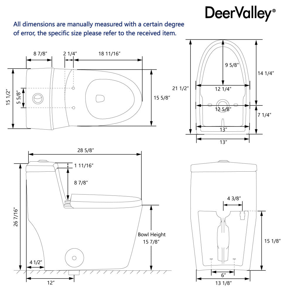 Dual Flush Elongated One Piece Toilet With Glazed Surface, Seat Included