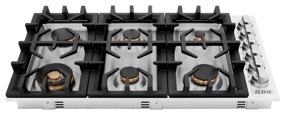 ZLINE 36 In. Dropin Cooktop With 4 Gas Brass Burners, RC-BR-36