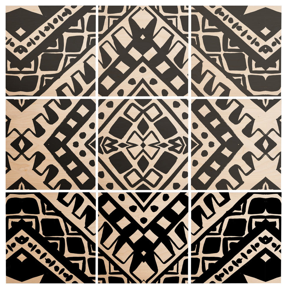 Deny Designs Amy Sia Tribe Black and White 2 Wood Wall Mural, 4'x4'