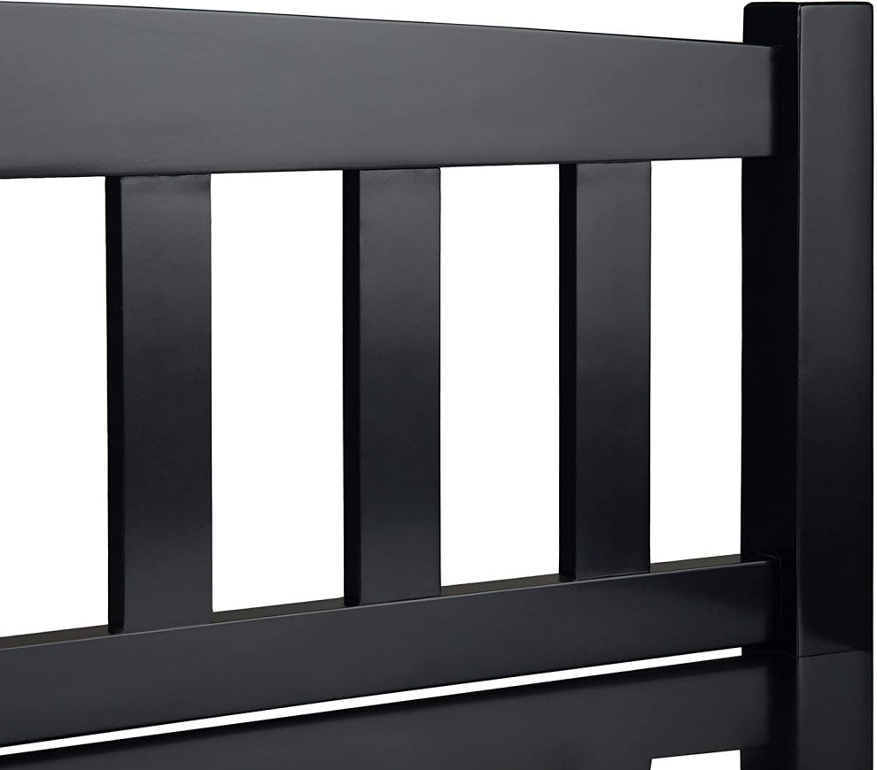 Armless Storage Bench, Slatted Back and 2 Drawers With Cup Pulls, Black