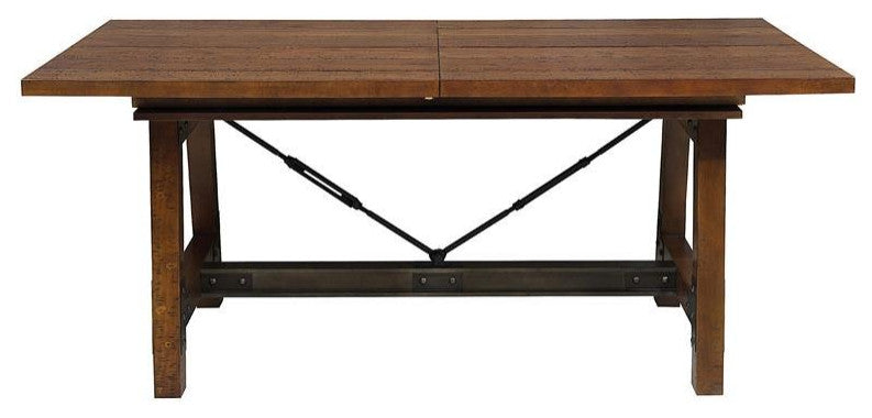 Lexicon Holverson Wood Dining Room Table in Rustic Brown and Gunmetal