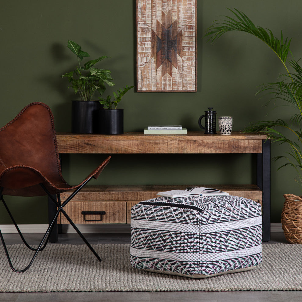 Chouteau Black 22" x 22" x 16" Black and Ivory Pouf