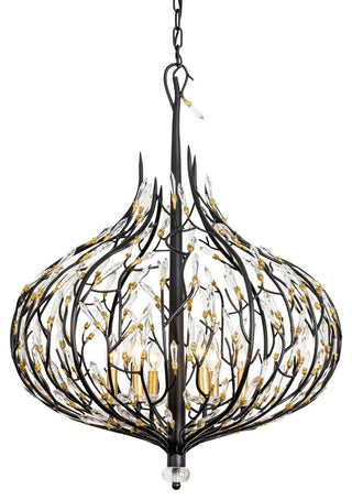 Bask 6-Lt Crystal Pendant - Matte Black/French Gold