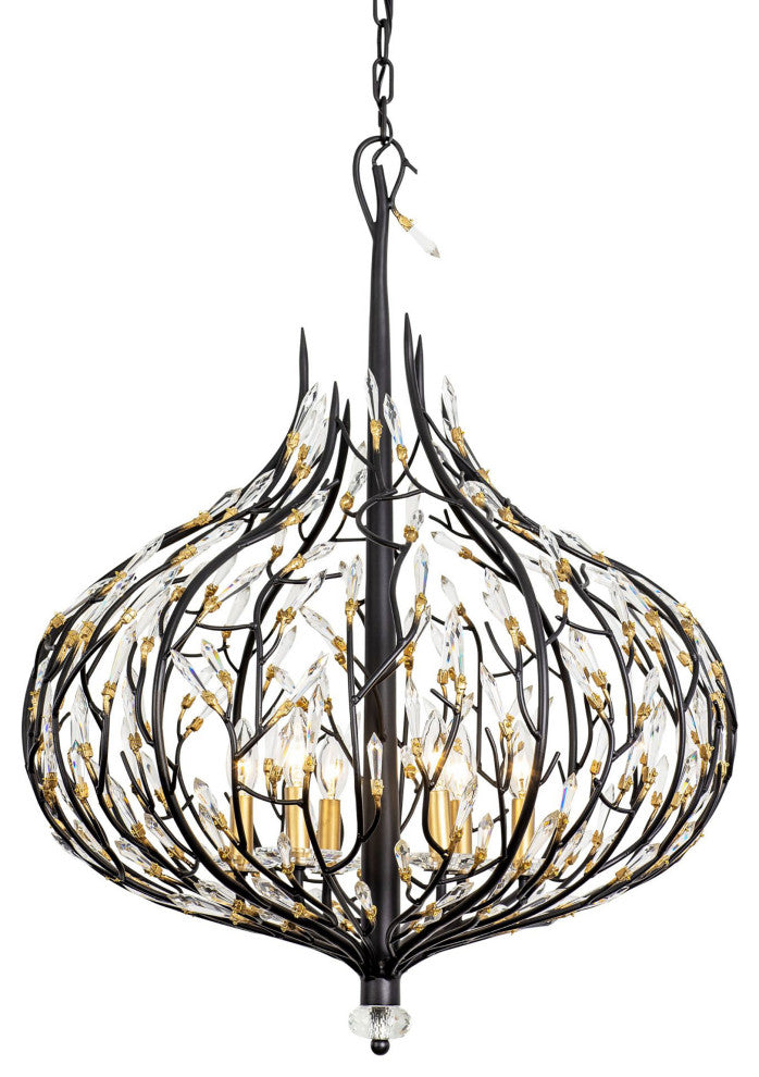 Bask 6-Lt Crystal Pendant - Matte Black/French Gold