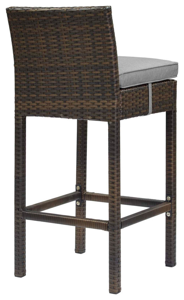 Brown Gray Conduit Bar Stool Outdoor Patio Wicker Rattan Set of 2