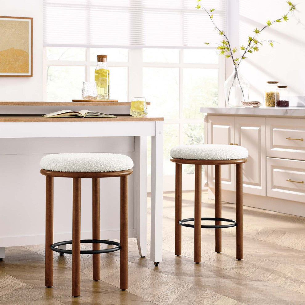 Fable Boucle Fabric Counter Stools - Set of 2 - Walnut Ivory