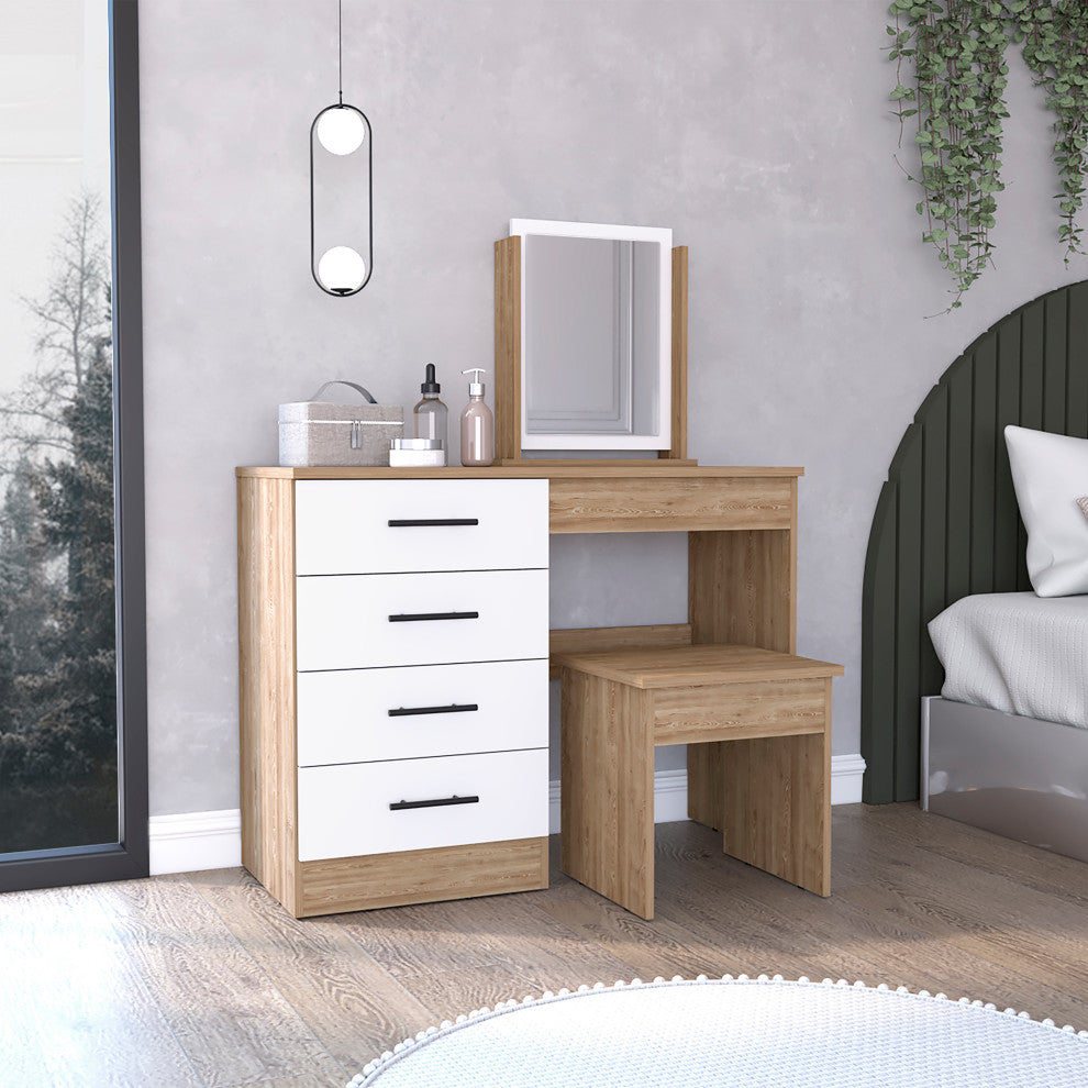 DEPOT E-SHOP Rose Makeup Dressing Table, White/Pine