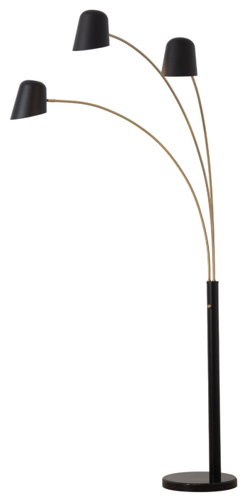Culver 3 Light Arc Floor Lamp -86", Matte Black & Weathered Brass, Dimmer Switch
