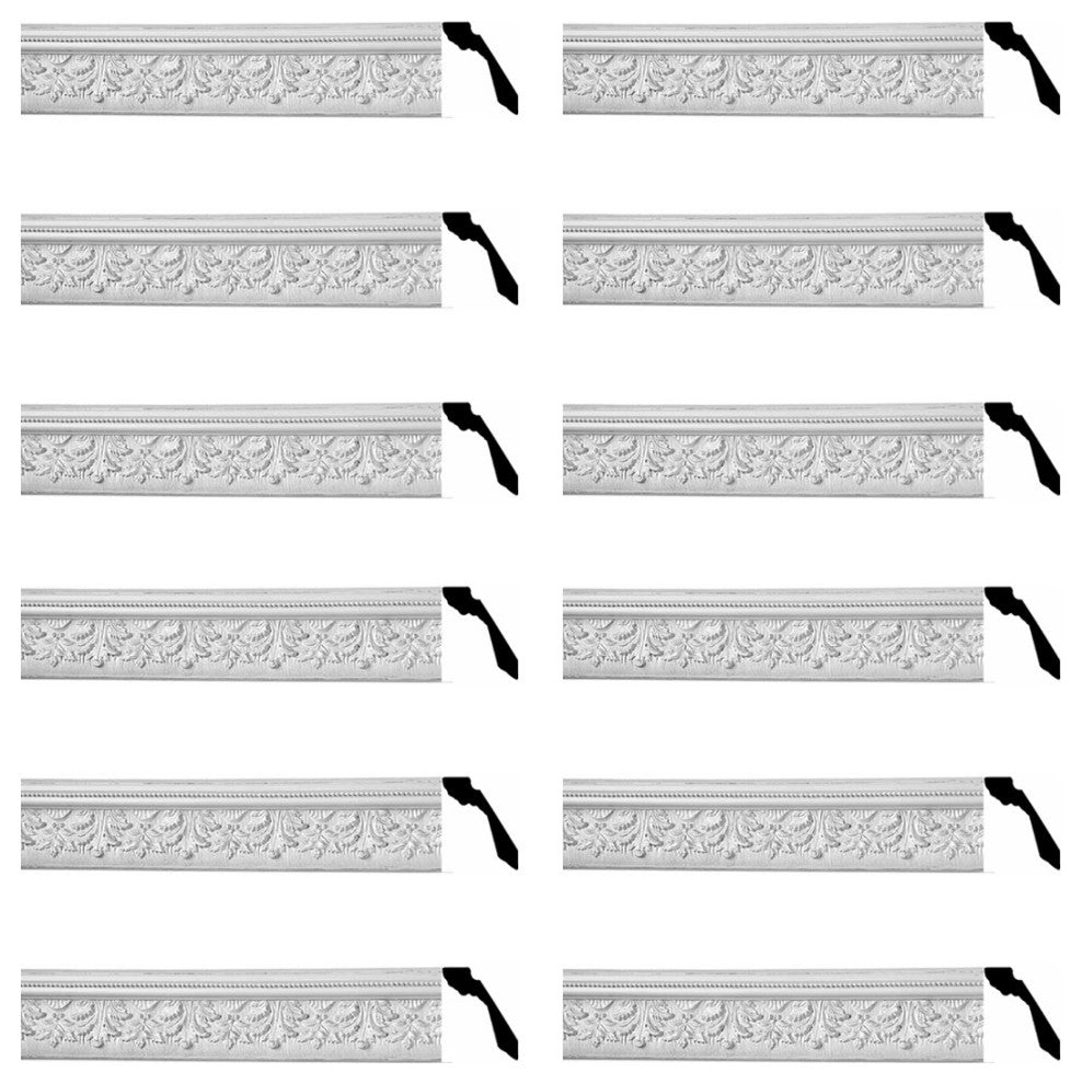 Cornice White Urethane Leaf Ornate Design 12 Pieces Totaling 888" Length
