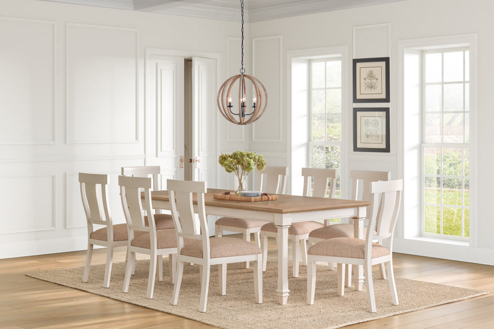 Traditional Wood Kitchen Extension Dining Table and 8-Chairs, White
