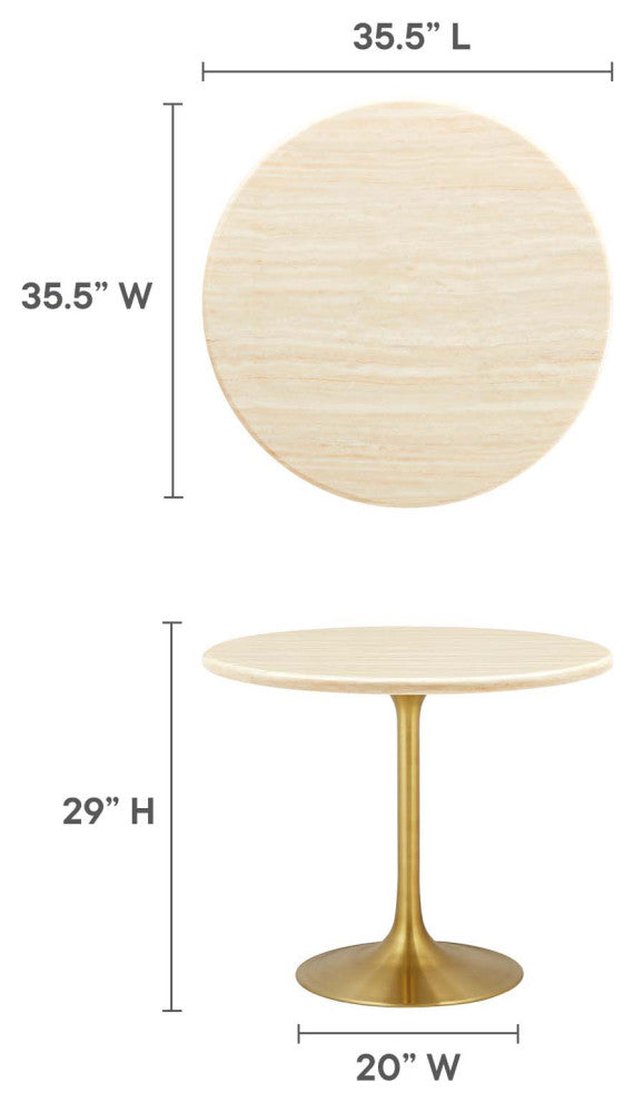 Lippa 36" Round Artificial Travertine Dining Table, Gold Travertine