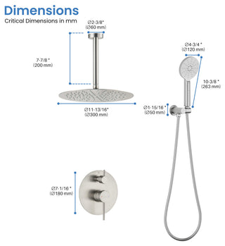 Ceiling Mounted 2-Function Shower System, Rough, Valve, Brushed Nickel