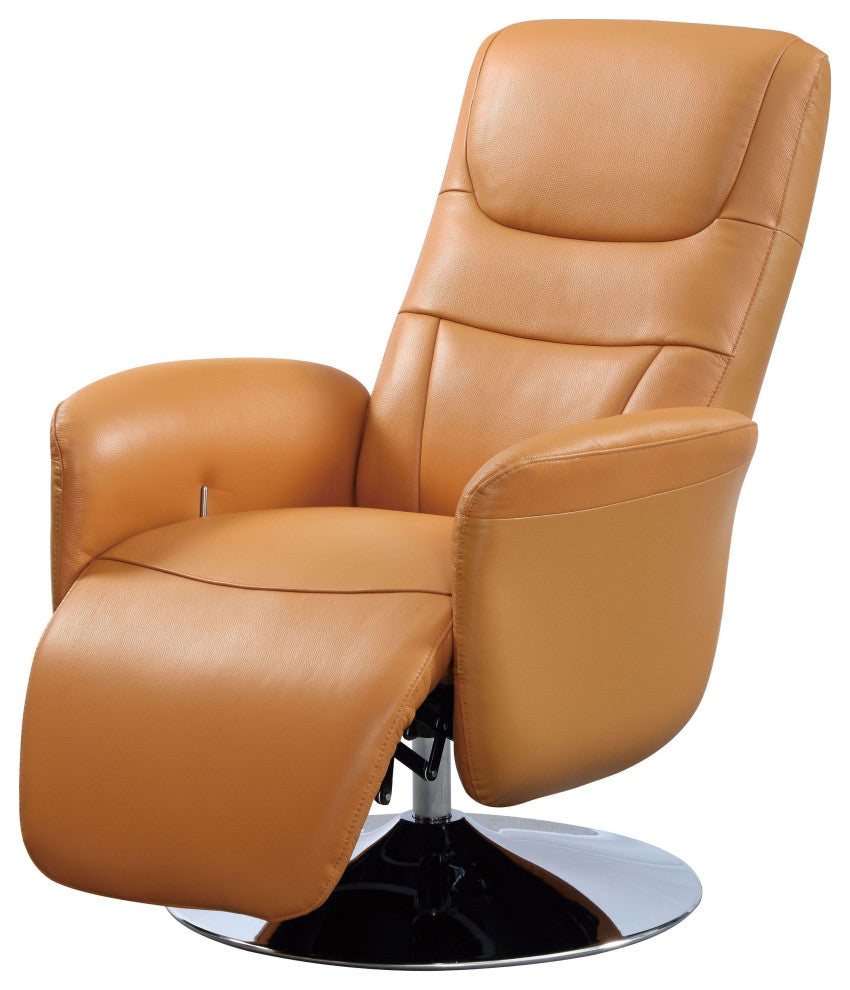 New York Modern Top Grain Leather 2-Motor Powered Recliner, Tan/Silver