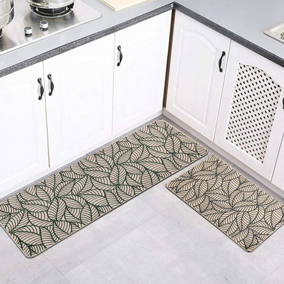 Jungle Printed Kitchen Mat 32" x 20" Beige Leaves Design