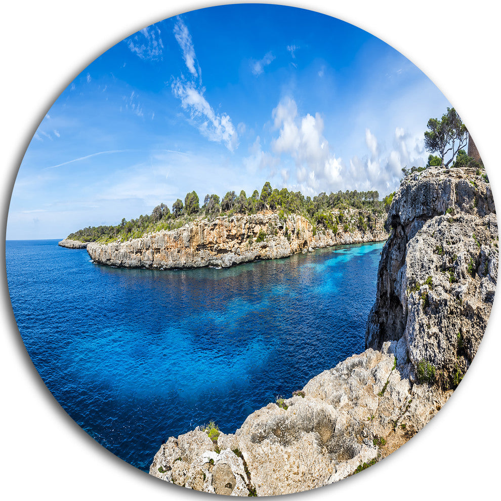 Cove Of Cala Pi Mallorca Panorama, Seascape Disc Metal Artwork, 11"