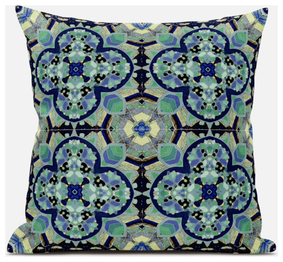 16" Aqua Indigo Cloverleaf Boho Suede Throw Pillow